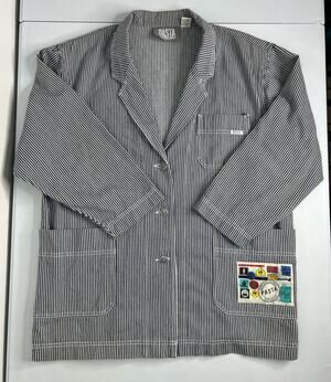 Vintage Pasta Striped Jacket Blazer Blue White Patched Streetwear One Size